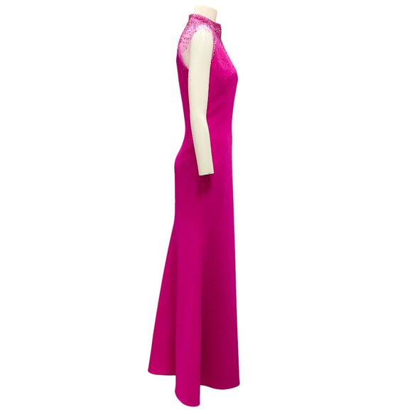 Jenny Packham Fuchsia Rhinestone Embellished Mesh Tulle Detail Crepe Gown - Picture 2 of 5